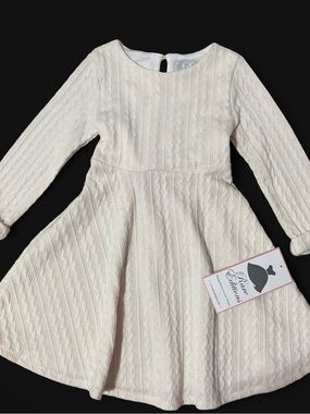Ivory Cable-Knit Long Sleeve Girls' Dress